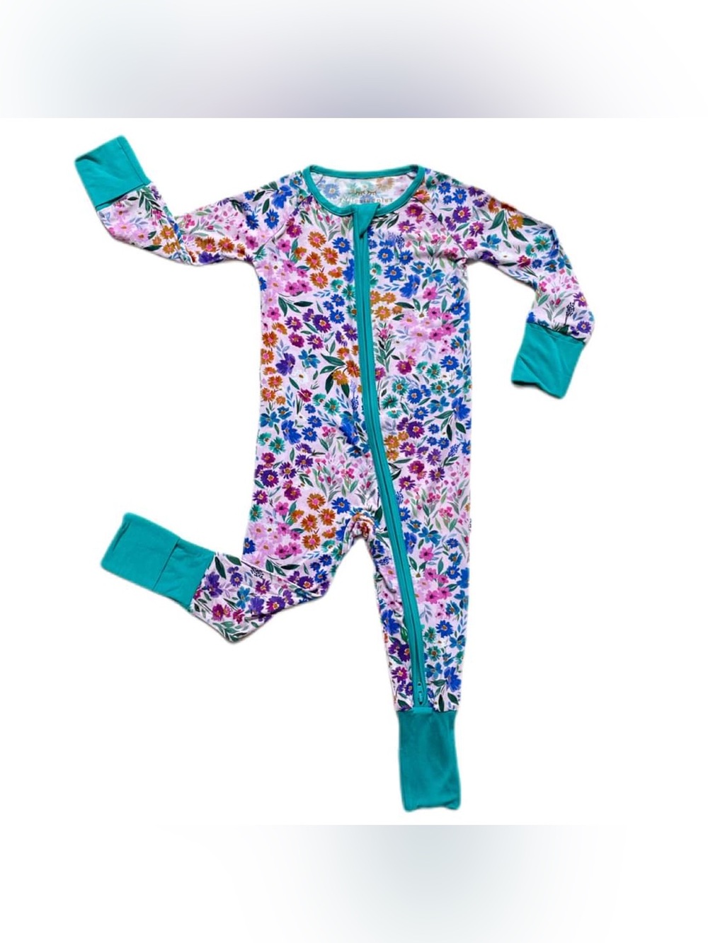 Little Sleepies Sweet Pea Floral Zippy Size 6-12 Months Bamboo Zip Onesie Footie